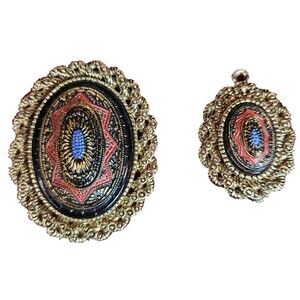 Vintage Sarah Coventry Vibrant Necklace Pendant & Matching Brooch Gold Tone